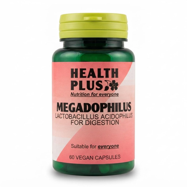 Health Plus Megadophilus 1.25 Billion : Lacobacillus Acidophilus Supplement : 60 Gelatin Free Capsules, in a Planet-Friendly 99% Recycled Pot