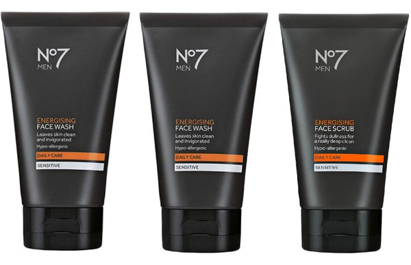 (3 PACK) No7 Men Energising Face Wash 2 x 150ml & No7 Men Energising Face Scrub x 150ml