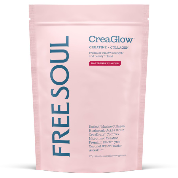 CreaGlow™ Marine Collagen + Creatine for Women + Electrolytes Powder | Glow & Strength All in 1 with Magnesium, Vitamin C, Biotin & Hyaluronic Acid | Raspberry Flavoured | Free Soul