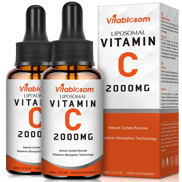Vitablosom Liposomal Vitamin C 2000mg Liquid for Adults, High Absorption VIT C, Maximize Vitamin C, Immune System & Antioxidant Support, 60ML (2 Bottle)