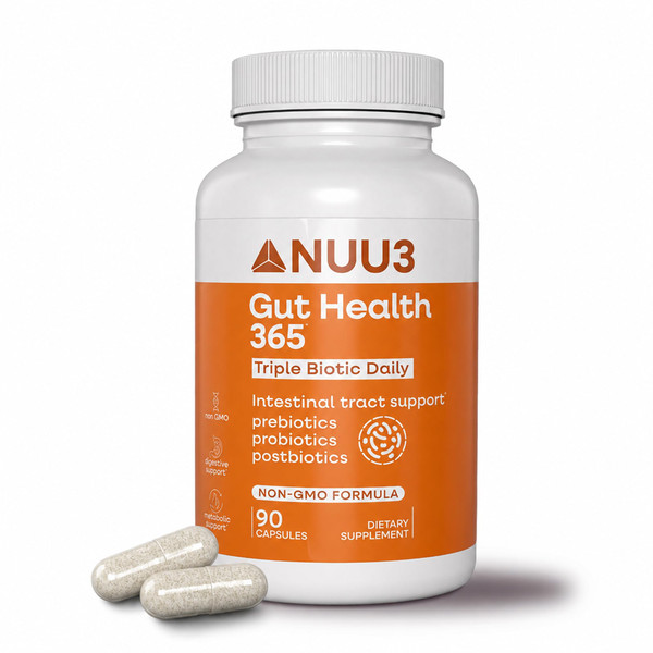 NUU3 Gut Health 365 - Digestive Enzymes & Probiotic Supplement for Women & Men - Bloating & Digestion Relief - Supports Gut Microbiome & Healthy Immune Function - 90 Capsules
