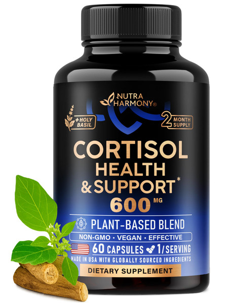 Cortisol Supplement for Women - Holy Basil, Ashwagandha & Rhodiola, 60 Caps