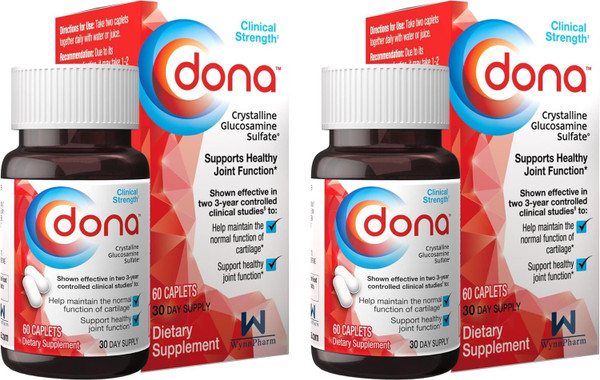WynnPharm Dona Crystalline Glucosamine Sulfate, 1500 Mg, Joint Supplement Pills for Knee Comfort & Joint Health Support, 1500 Mg, 60 Count (2 Pack).