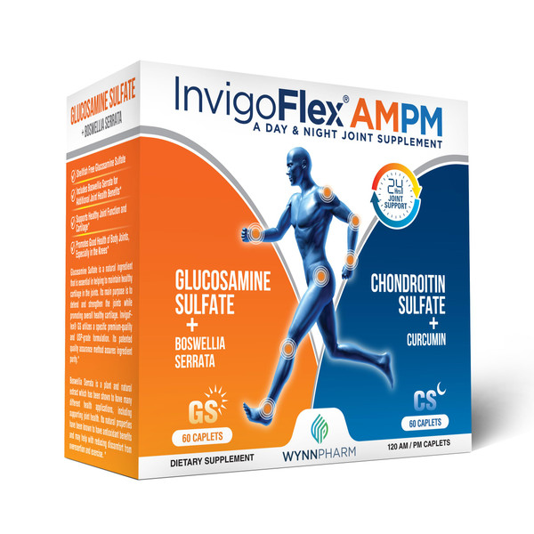 INVIGOFLEX® AMPM - Glucosamine & Chondroitin Sulfate - Turmeric Curcumin - Boswellia Serrata (Non GMO) for Knees, Hands, Back and Hip 24 - Hour Premium Joint Supplement