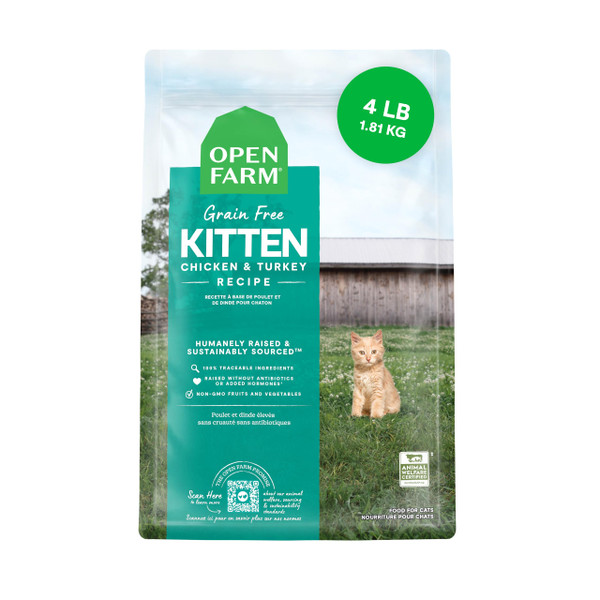 Open Farm Grain Free Dry Kitten Food, Turkey & Chicken Kibble, 4lb Bag