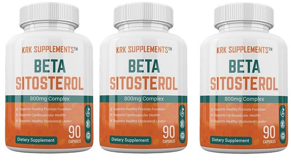 KRK SUPPLEMENTS Beta Sitosterol 800mg, Men's Prostate, 3 Bottles, 270 Caps
