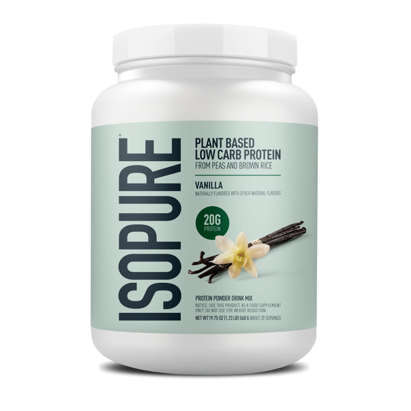 Isopure Plant-Based Protein Powder – 20g Organic Pea and Rice Protein with a Complete Amino Acid Profile – Supports Muscle Recovery & Lean Nutrition, Vanilla, 20 Servings