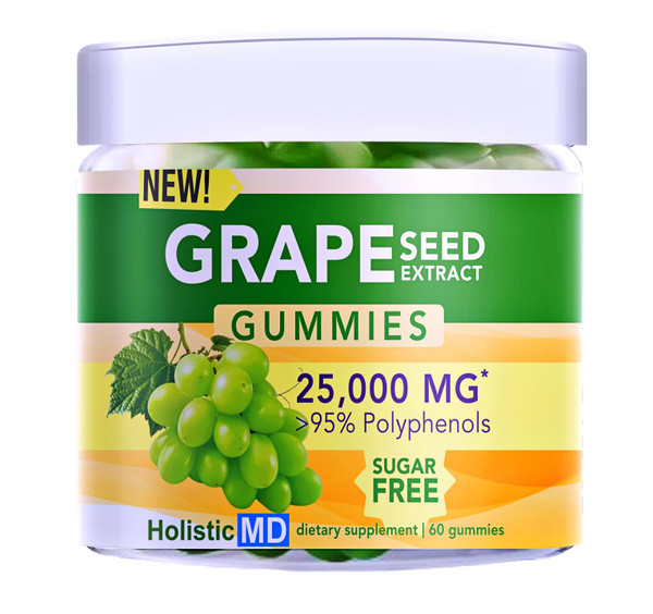 Holistic MD Grape Seed Extract Gummies | Grape Seed Oil 25,000 mg 50x Original | >95% Polyphenols | #1 Grape Seed Gummies in USA | Sugar Free Vegan | Grape Flavor 60 ct