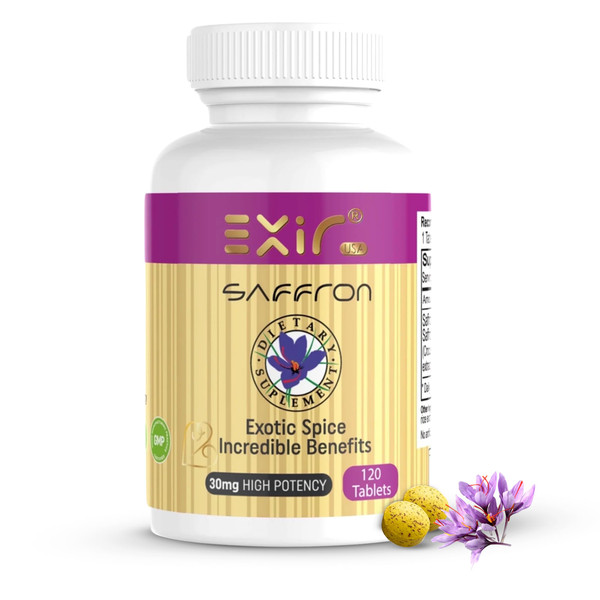 EXIR Saffron Supplement | Supports Focus, Healthy Eating Habits, Mood, Metabolism (120 Tablets)