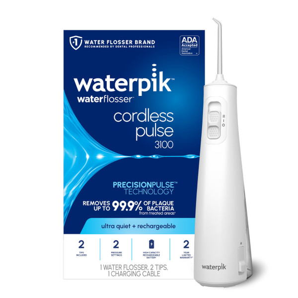 Waterpik Cordless Pulse 3100 Portable Water Flosser, Rechargeable, White