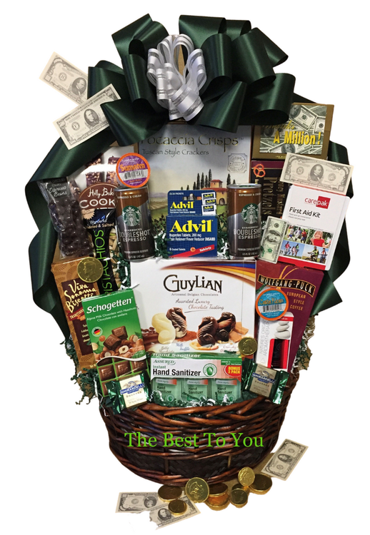 This deluxe version of our Tax Time Survival Kit gift box. It is stock full of charcuterie and gourmet snacks, sweet and savory assortment of snacks, lots of coffee, energy bars, smart water, cookies, shortbread, fine chocolates, Advil, band-aids for all the paper cuts, hand sanitizer, and desk yoga exercises.
Great for the whole office to share!

Items of equal or greater value may be substituted depending on availability.