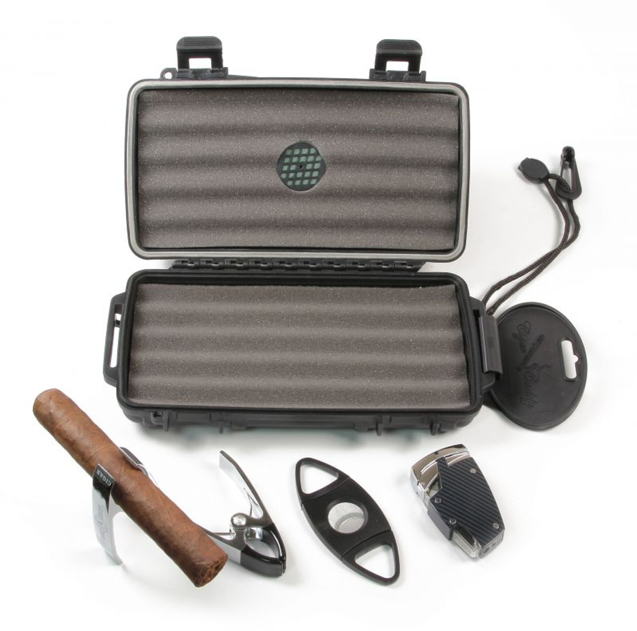 Portable Travel Cigar Humidor Leather Case with Cutter – Ashtray