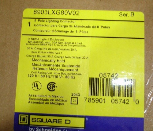 Square D 8903Lxo80V02 Lighting Contactor 8 Pole 30 Amp 120V Coil