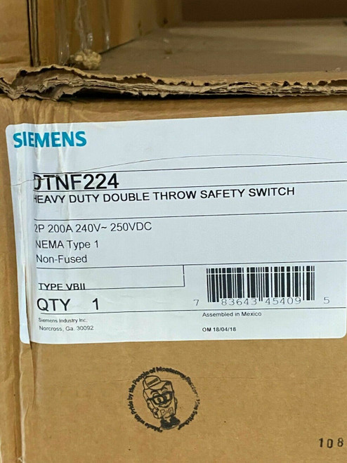 Siemens Dtnf224 Double Throw Safety Switch