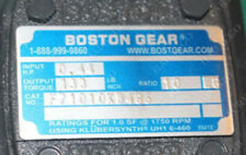 Boston Gear, F71010Kb4G6, Gear Reducer 10:1 Ratio 1750Rpm
