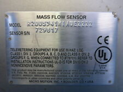 Micro Motion R200S341NIAUEZZZZ Mass Flow Sensor w Transmitter IFT9703NC6N3U
