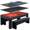 Blue Wave Park Avenue 7-Foot Pool Table Tennis Combination with Dining Top, Two Storage Benches