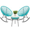 FastFurnishings 3 Piece Teal Oval Patio Woven Rocking Chair Bistro Set 