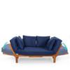 FastFurnishings Navy Blue Outdoor Acacia Wood Convertible Sofa Futon with 4 Removable Pillows 