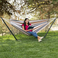 FastFurnishings Portable Cotton Hammock in Desert Stripe with Metal Stand and Carry Case 