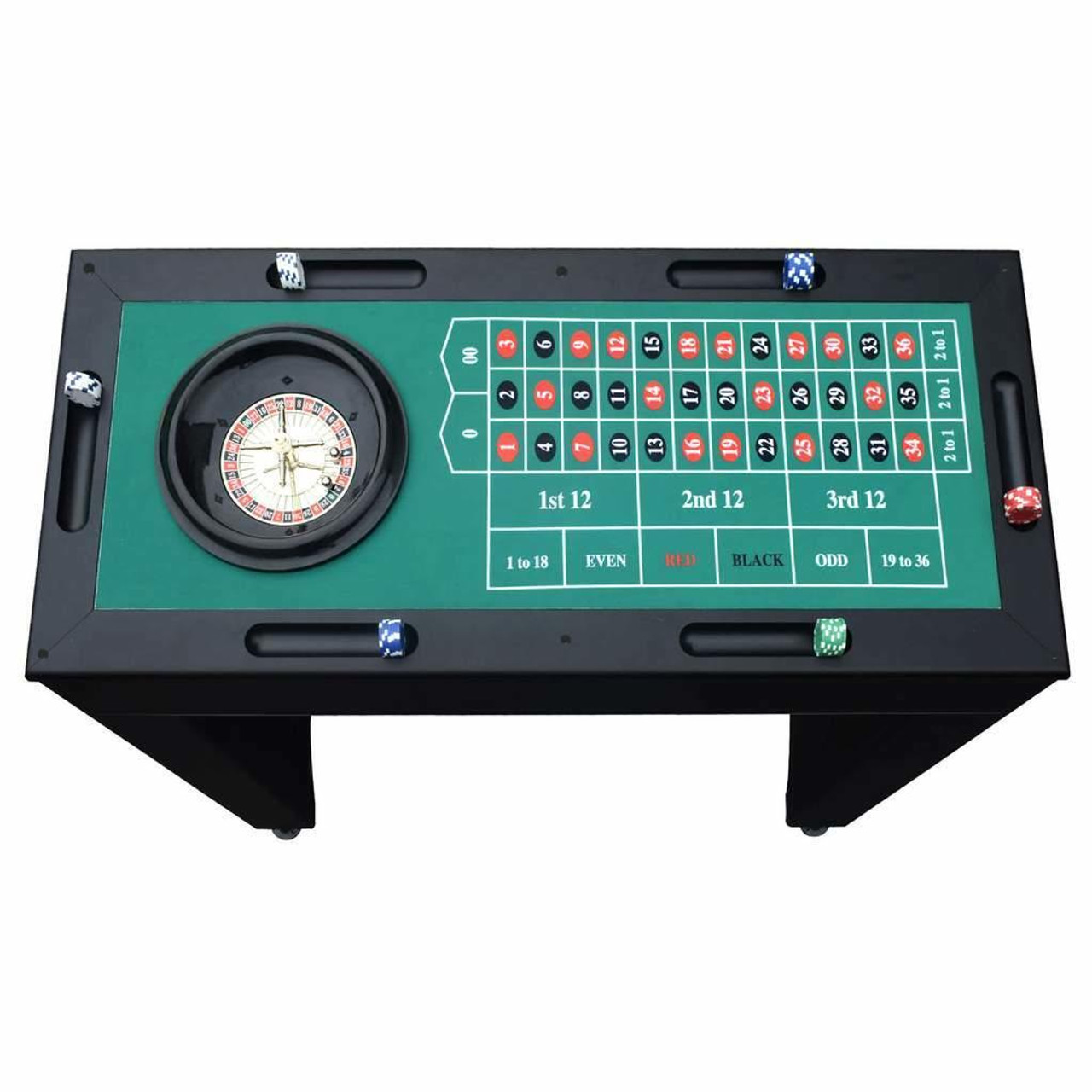 Casino Game Table 4-in-1 Roulette Blackjack Craps with Full Set of Accessories