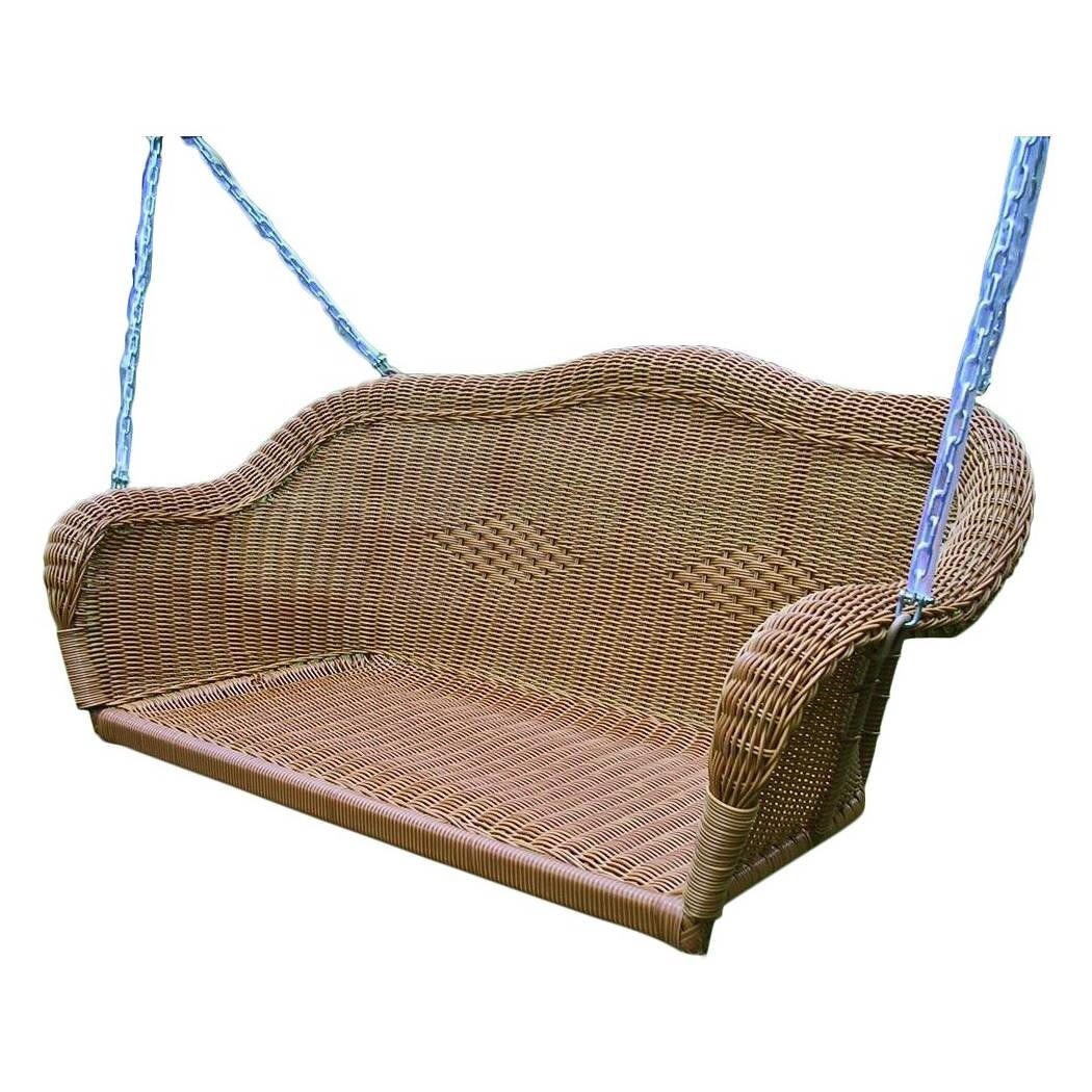 Brown Resin Wicker Porch Swing with 4-ft Hanging Chain Pool and