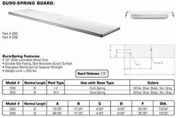 Inter-Fab Inter-Fab Duro Spring Diving Board Only Model DS6WW or DS8WW Inter-Fab Inter-Fab Duro Spring Diving Board Only Model DS6WW or DS8WW