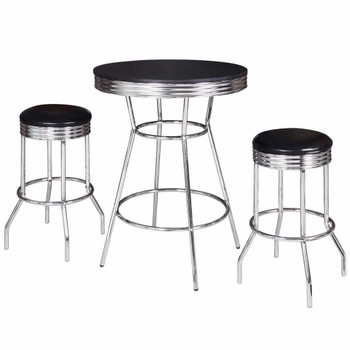 Blue Wave Remington 3 Piece Pub Table Set - Chrome and Black Blue Wave Remington 3 Piece Pub Table Set - Chrome and Black