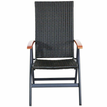 FastFurnishings Outdoor Heavy Duty Folding Rattan Patio Chair with Wood Armrest 