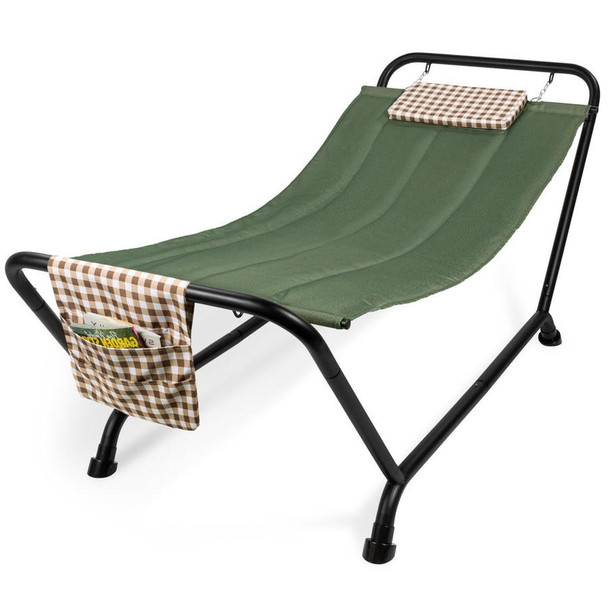 FastFurnishings Green Waterproof Patio Hammock w/ Stand Pillow Storage Pockets 