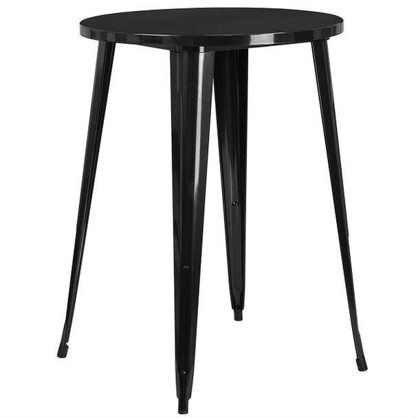 FastFurnishings Modern 30-inch Outdoor Round Metal Cafe Bar Patio Table in Black 
