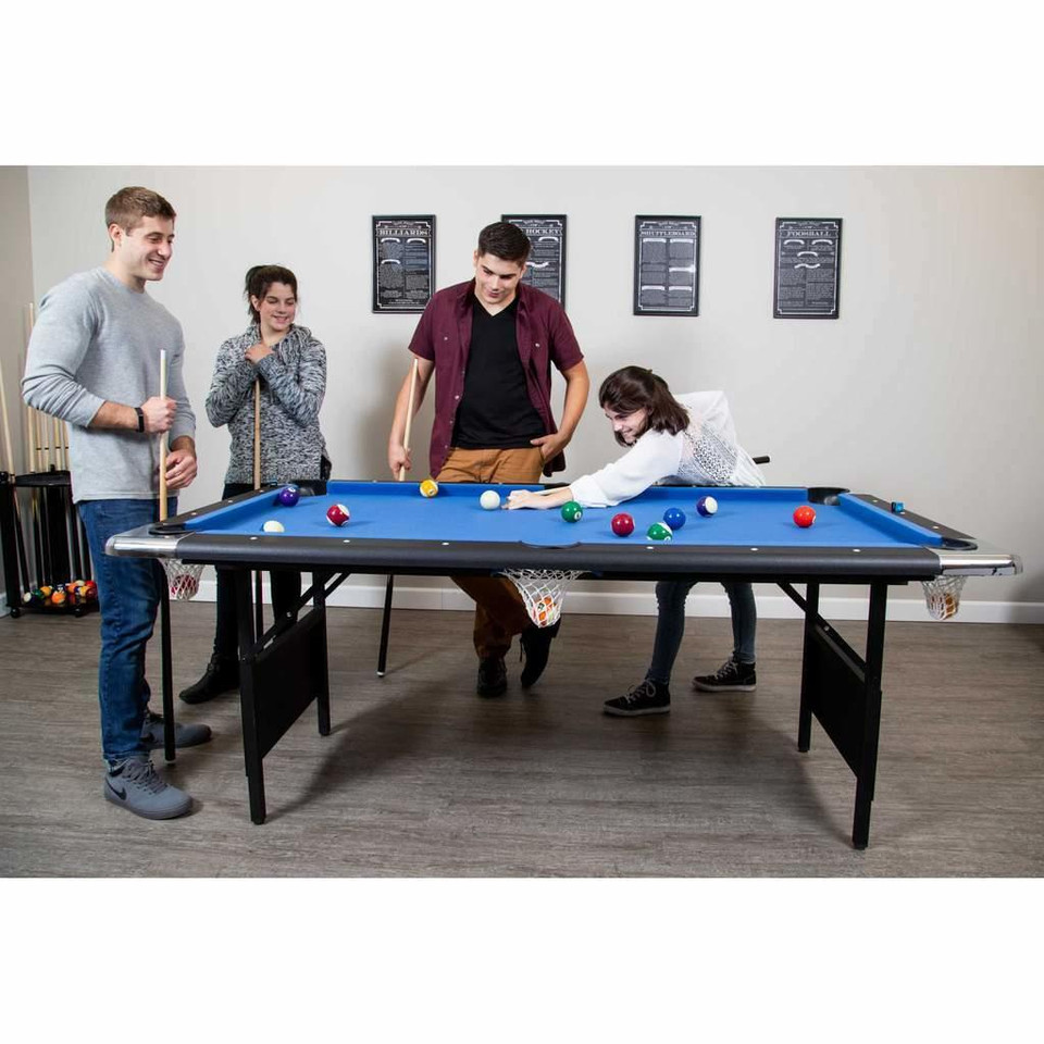 Blue Wave Fairmont Portable 6-Ft Pool Table for Families with Easy Folding for Storage, Includes Balls, Cues, Chalk