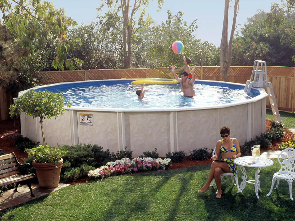  Lomart Whispering Wind Above Ground Pool and Solid Blue Liner 24' Round 52" Deep 8" Top Rail 