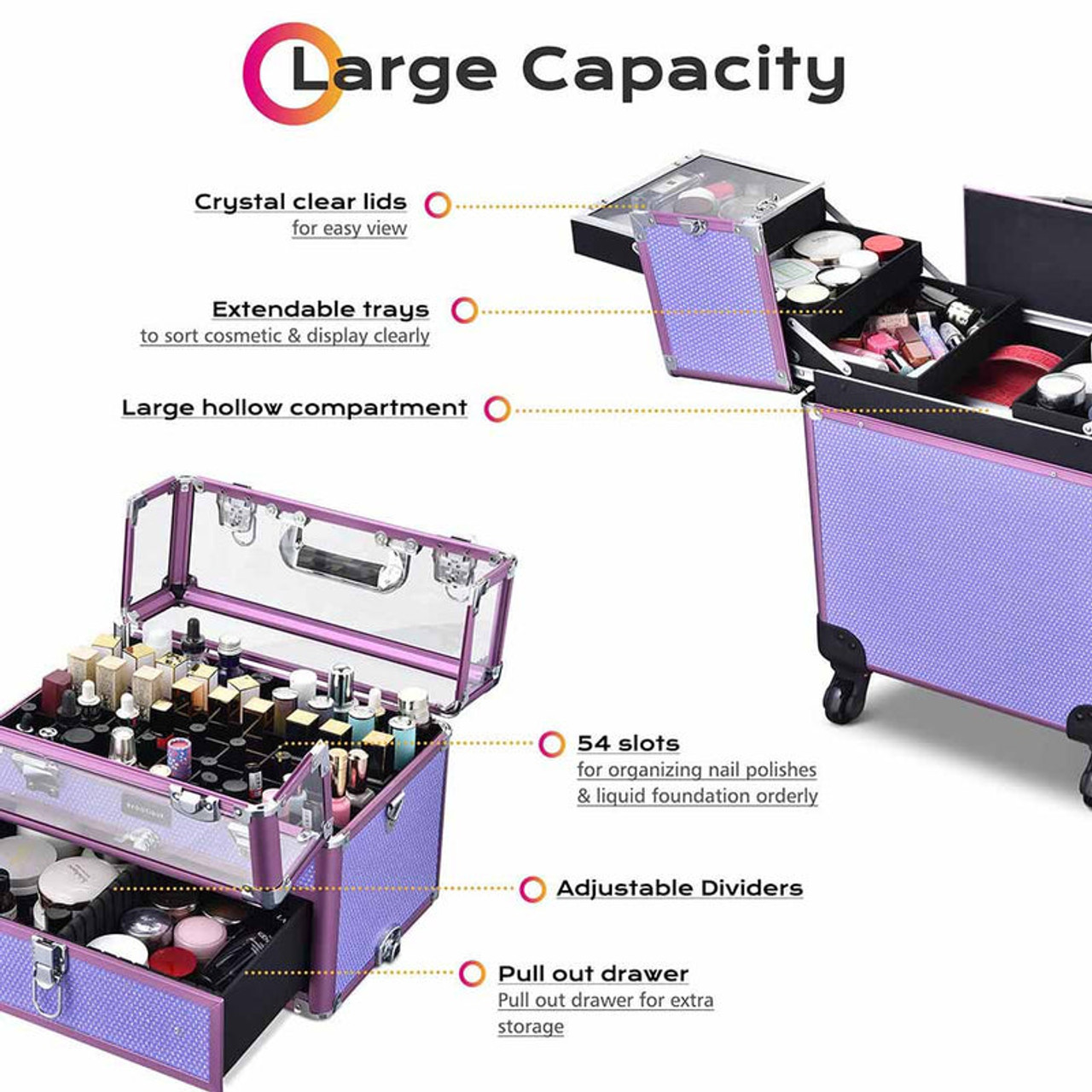Stagiant Rolling Makeup Train Case Large Storage Cosmetic Trolley 4 in 1  Large C | eBay