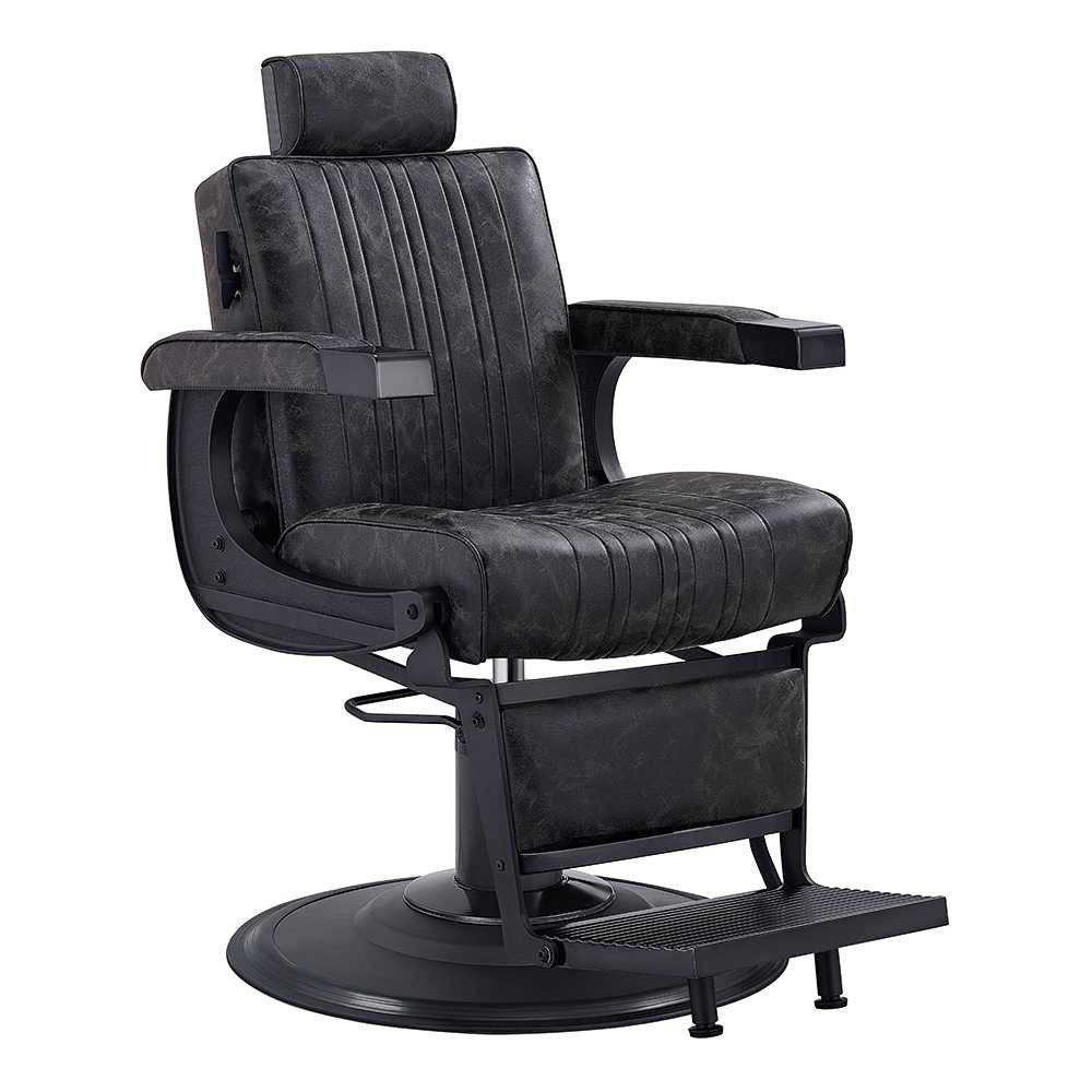BELGRANO Professional Barber Chair + Antique Black Metal Accents