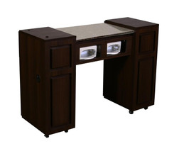 Deco Salon Manicure Table CANTERBURY (A) Single, UV Cubby, Chocolate with brown granite
