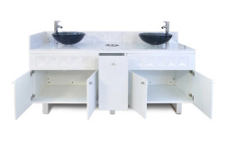 ANS Manicure Sink, Marble Top, Regis, Double, 72", Open Cabinets 