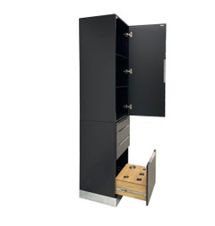 VITANI Styling Station Tower cabinet door and tool holder open