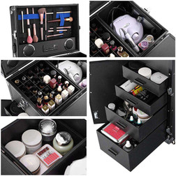 Byootique Portable Manicure Table Nail Desk Workstation, Lefty, closeup of drawers with supplies Byootique Portable Manicure Table Nail Desk Workstation, Lefty, closeup of drawers with supplies
