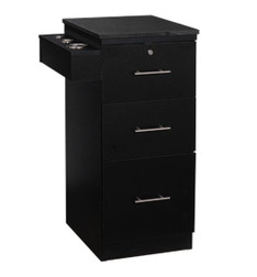 Black VEGA Salon Station Side Cabinet with side mount hot tool holder