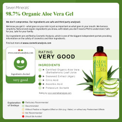 Seven Minerals, Aloe Vera Gel 98.7% Organic, 12 fl oz, Cosmetic Analysis Verification Seven Minerals, Aloe Vera Gel 98.7% Organic, 12 fl oz, Cosmetic Analysis Verification