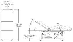 Silhouet-Tone Medical Exam Table, LAGUNA MIST, 32'', Dimensions