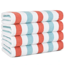 CABO Cabana Striped Spa & Resort Towels, 30" x 70" coral and blue