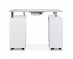 J&A Manicure Table, Glass Top, white front view J&A Manicure Table, Glass Top, white front view