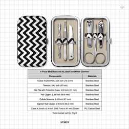 6-Piece Mini Manicure Kit, Black & White Chevron content description 6-Piece Mini Manicure Kit, Black & White Chevron content description