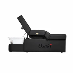 NIKA 3-in-1 Head Spa Shampoo Station with Pedicure Spa & Massage Bed side view with back raised