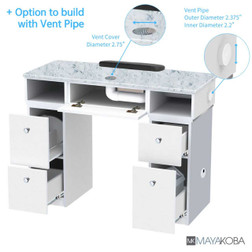 NOVA I Vented Manicure Table, Single Tech Space back view with product details