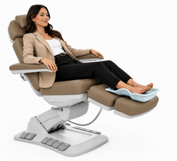 Flexible Podiatry Debris Tray in use on a treatment chair 