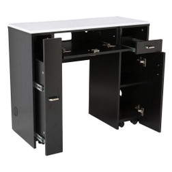 Whale Spa Manicure Table Tempo Collection 36" NM901, Black with Open Drawers