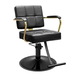 Oro Industrial-Style Hydraulic Styling Chair with black base and footrest